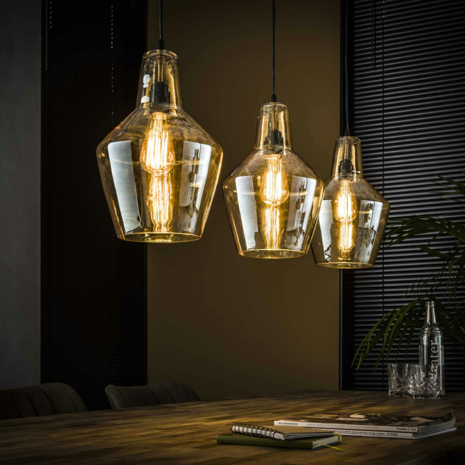 Suspension 3 lampes en verre ambré vintage LUCKNOW
