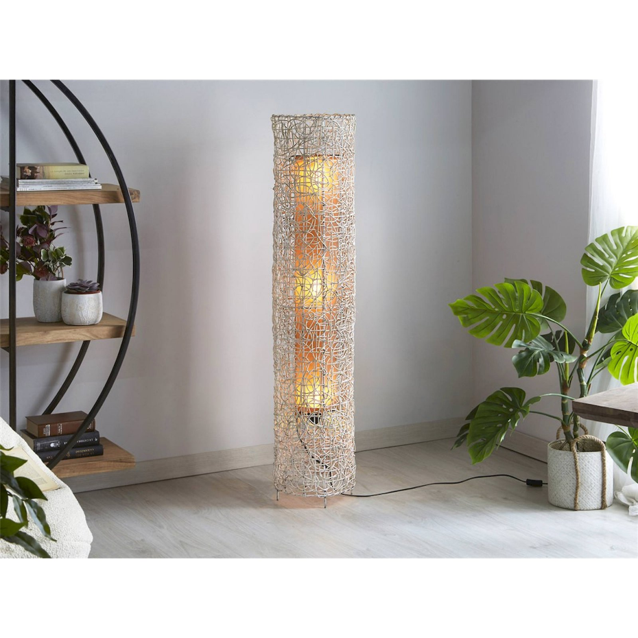 Lampe sur pied en rotin décapé forme carrée