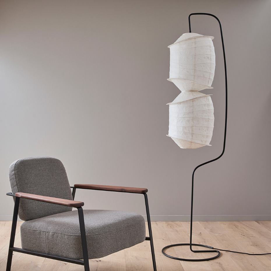 Lampadaire en papier texturé et métal fer, NASSAH