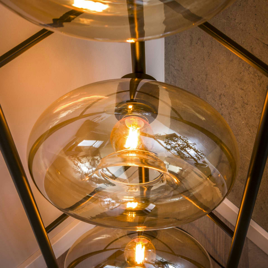Lampadaire vintage anneaux en verre ambré NIAGARA