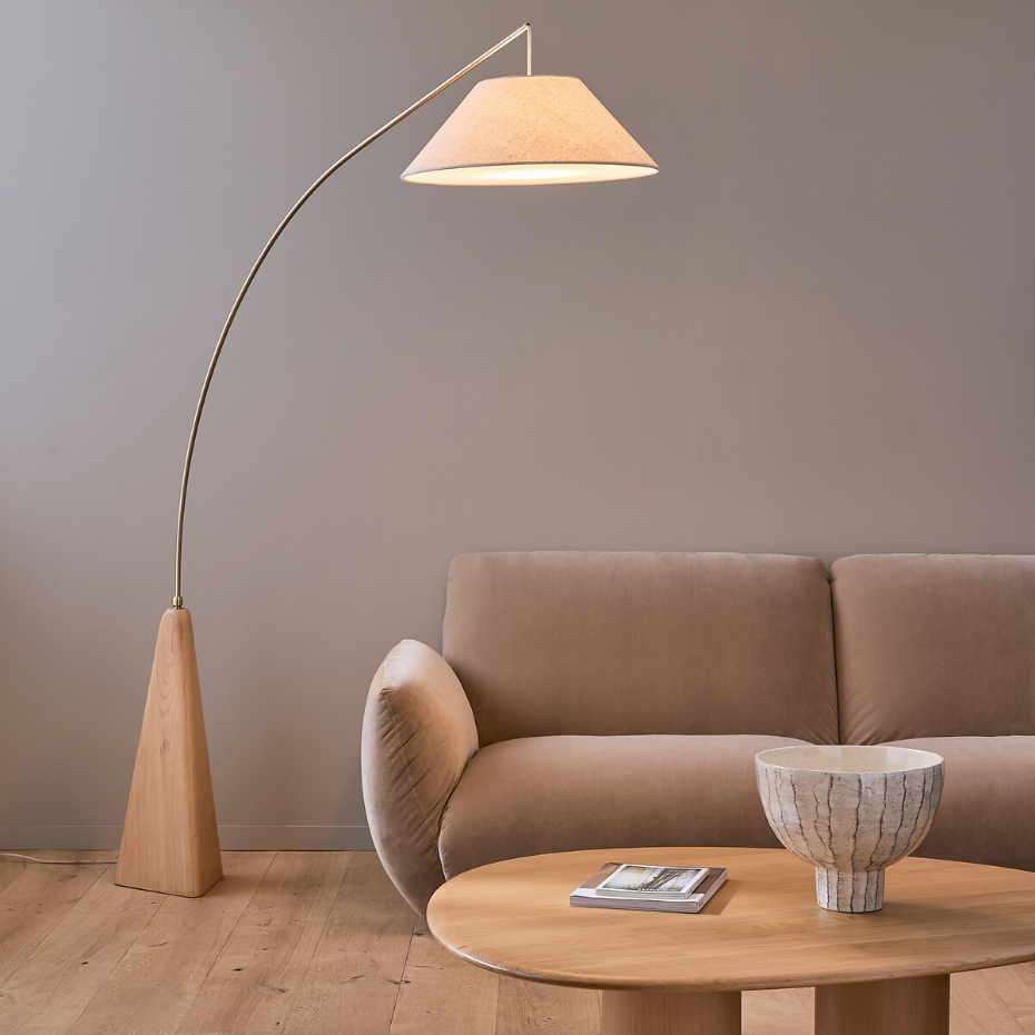 Lampadaire arc en chêne massif et lin, NESTWOOD