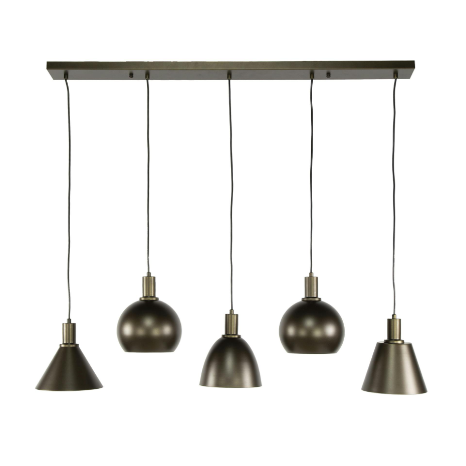 Suspension îlot cuisine 5 abat-jour métal brun TRIBECA