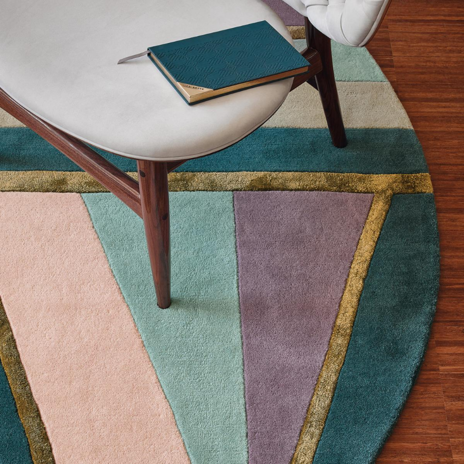 Tapis rond fait à la main en laine motif géométrique SAHAARA R