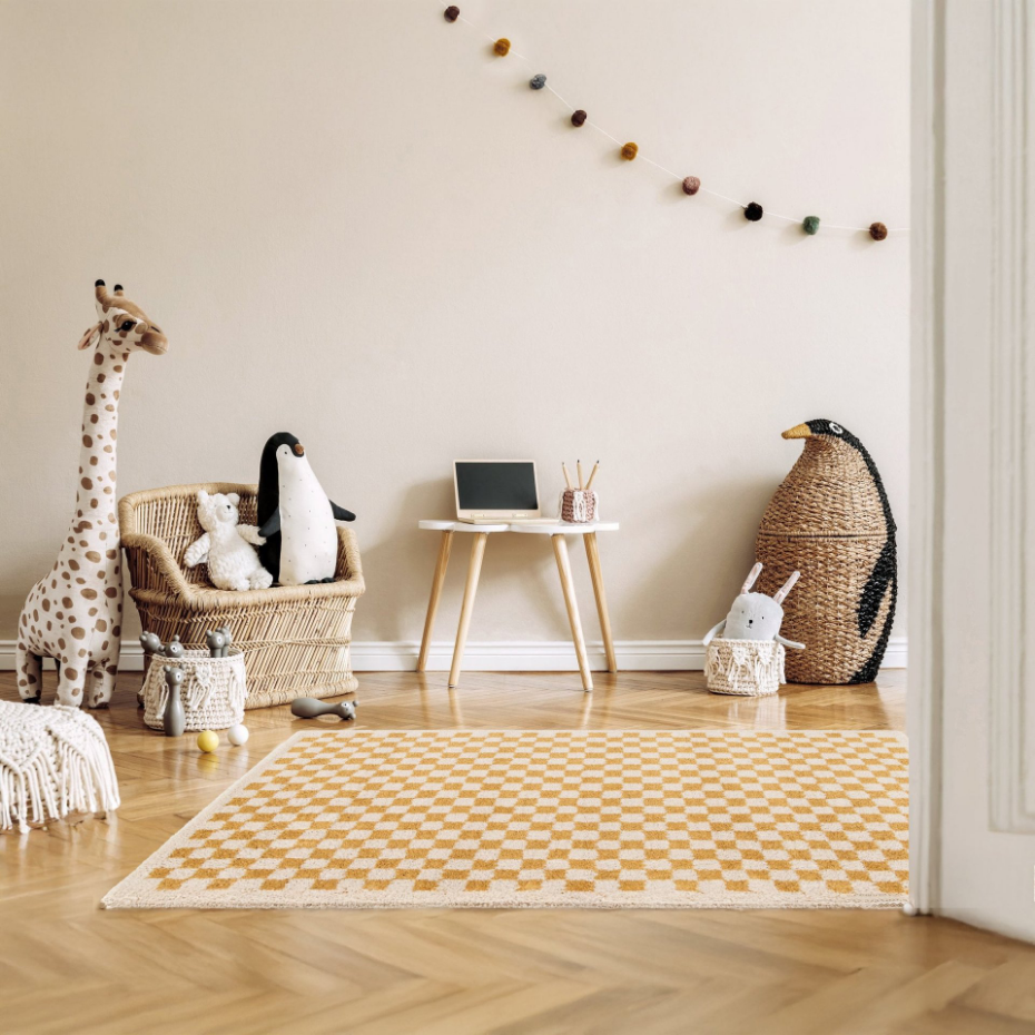 Tapis damier poils longs doux et volumineux CHECKERS