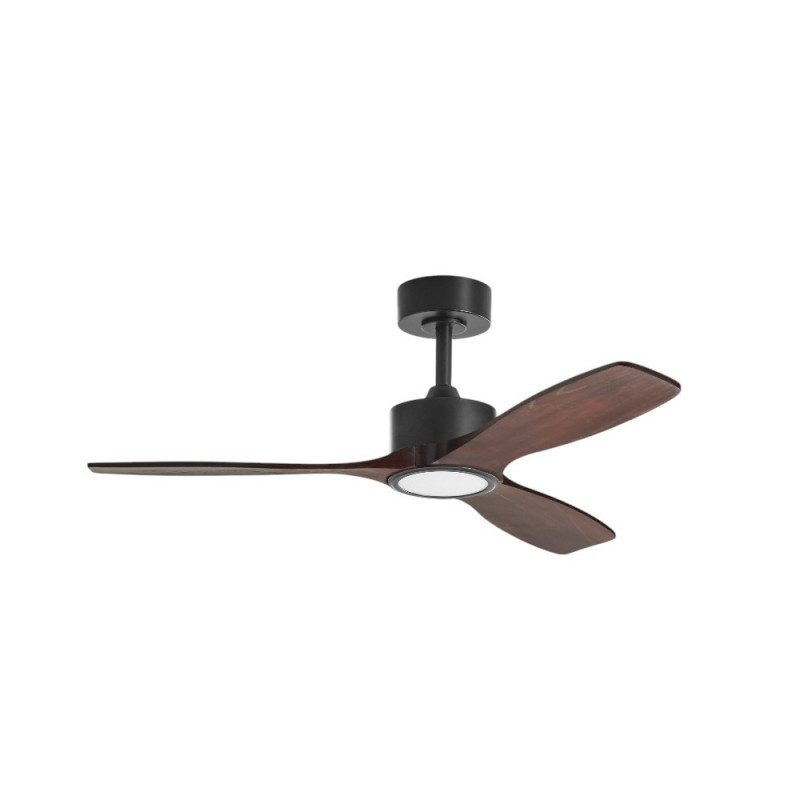 Ventilateur de plafond lumineux noir et bois foncé Santorini