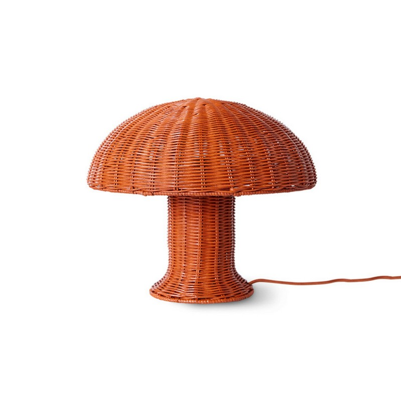 Lampe de table champignon rotin