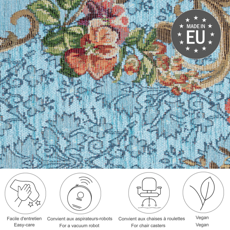 Tapis floral tissé à la machine avec bordure - Flomi