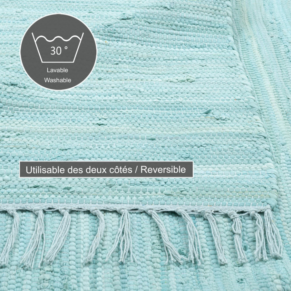 Tapis réversible coloré en coton tissé à la main - Happy Cotton