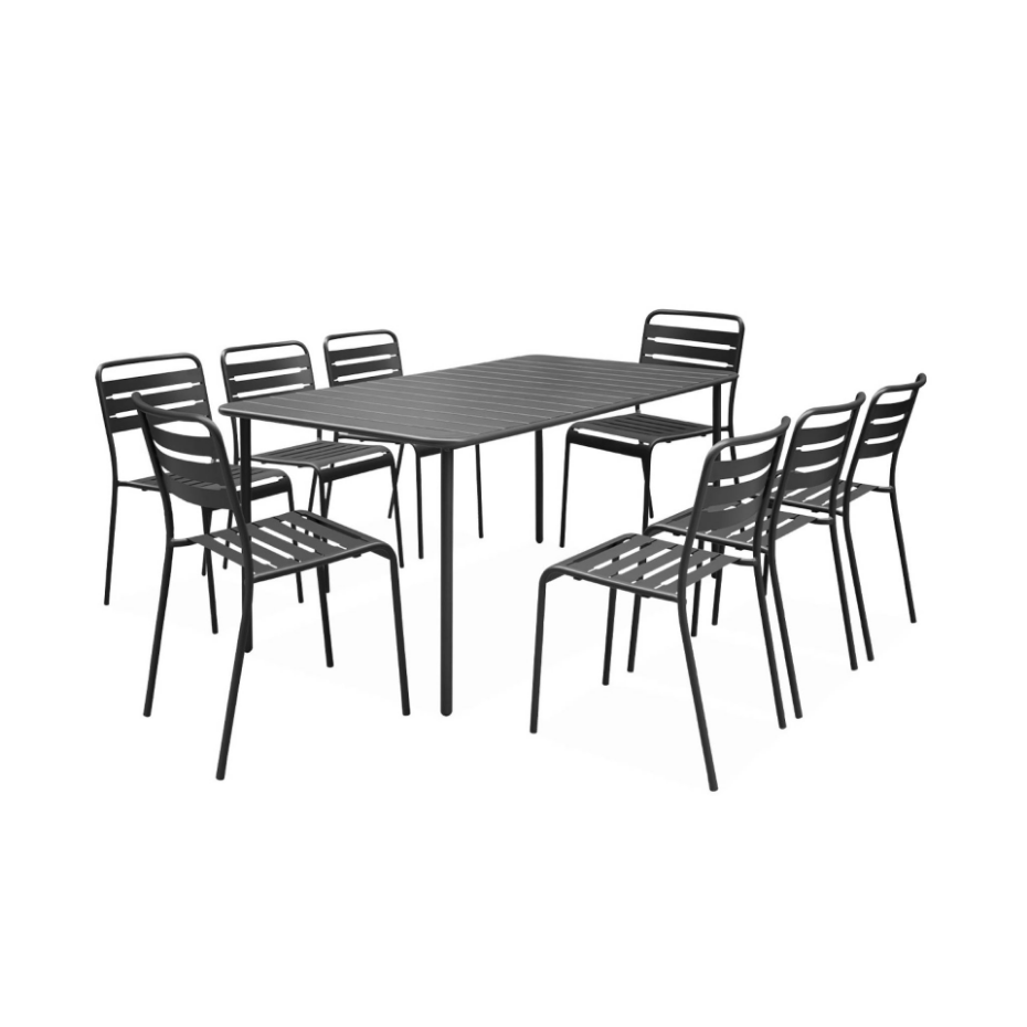 Table de jardin métal + 8 assises AMÉLIA