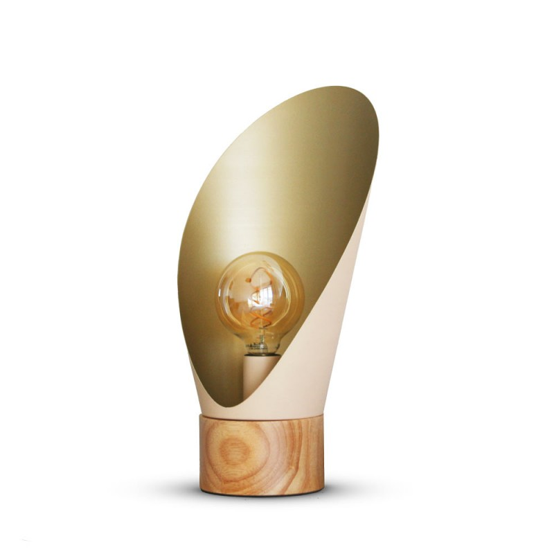 Lampe De Table Rose Nude Et Base En Bois Spoon