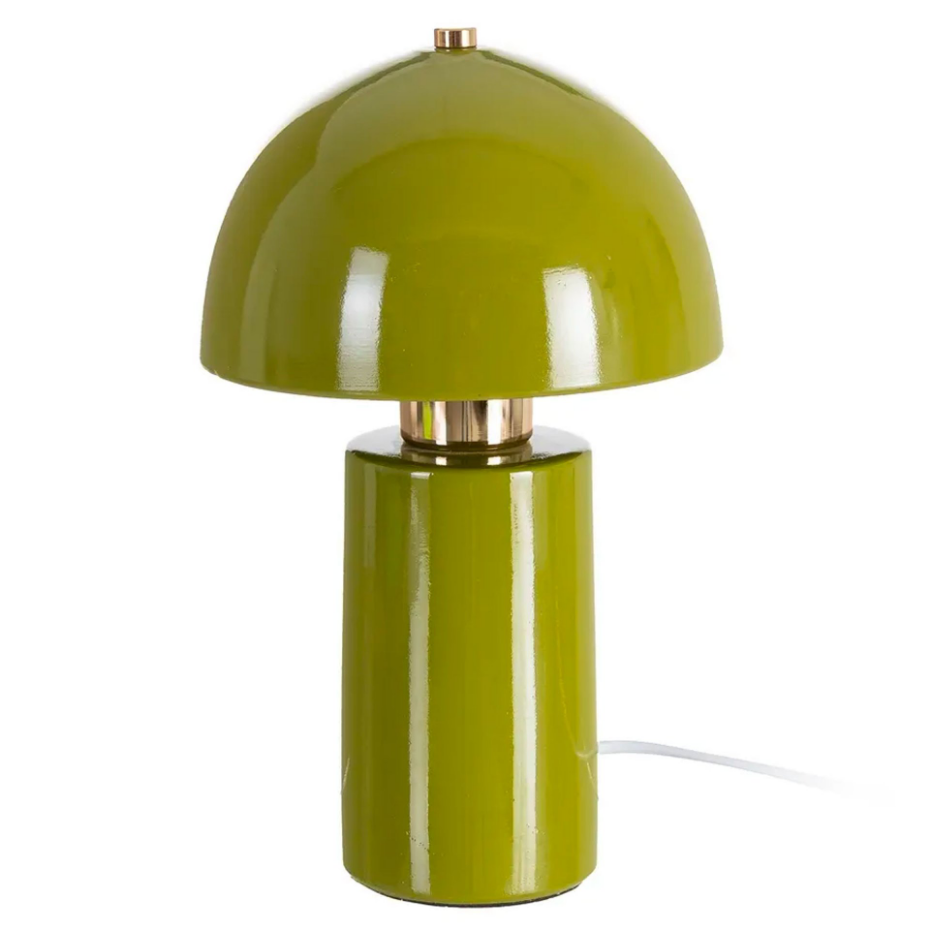 Lampe à poser champignon céramique verte et métal doré 17.5x17.5x30.5cm