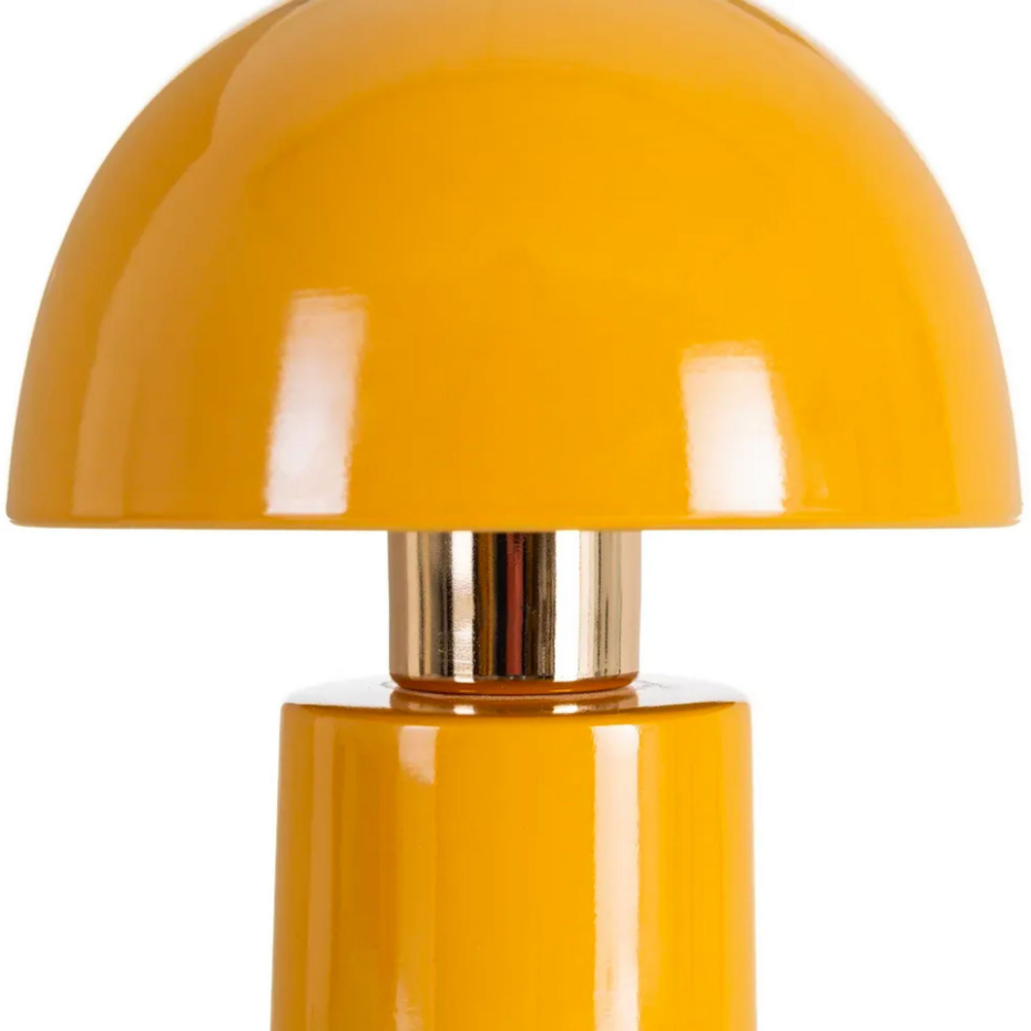 Lampe à poser champignon céramique jaune moutarde et métal doré 17.5x17.5x30.5cm