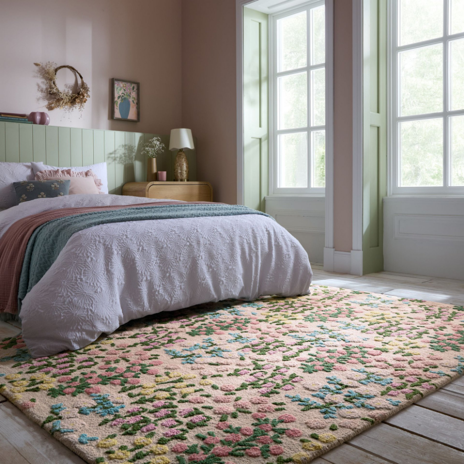 Tapis floral en laine EMILIA