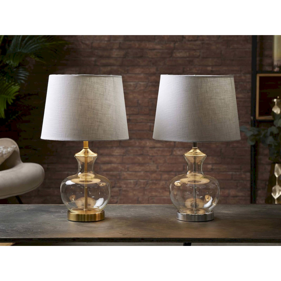 Lampe de table ronde en cristal et métal