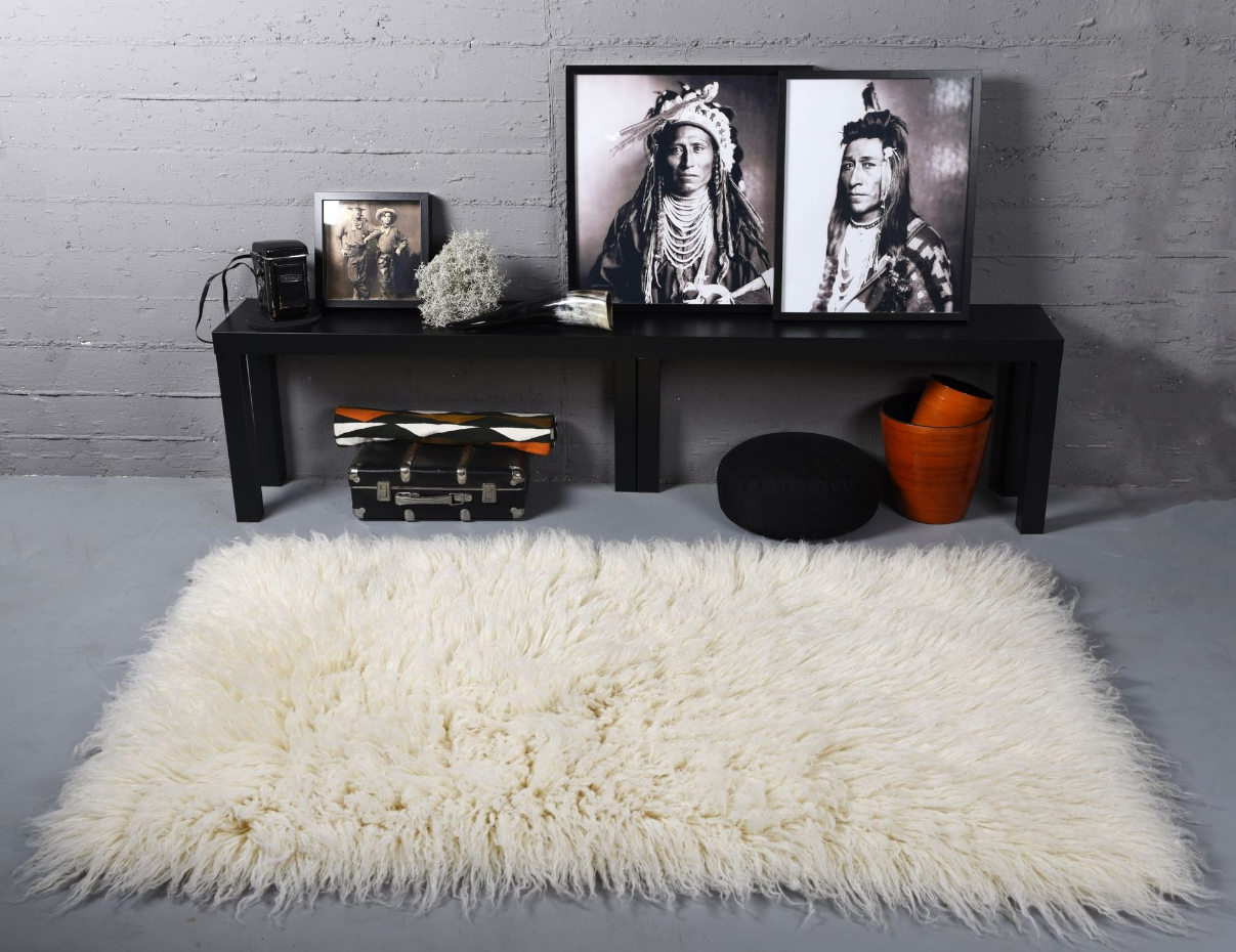 Tapis grec flokati original en laine tissé main - Flokos XXL