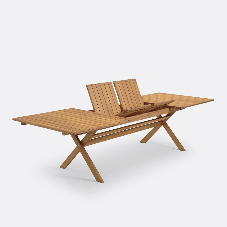 Table de jardin pliante Réalto, acacia, 2 allonges