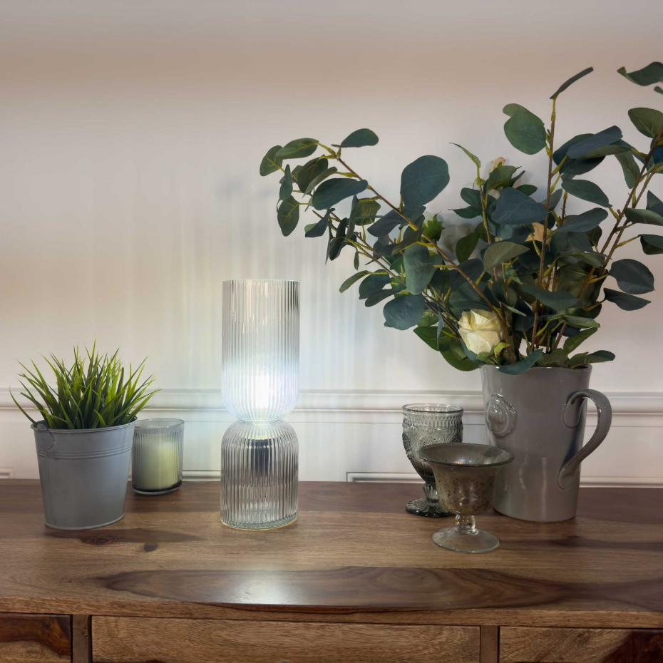 Lampe à poser en verre strié, CHARMY