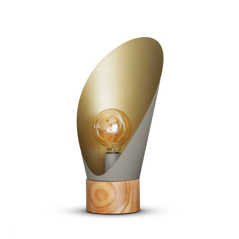 Lampe De Table Spoon Bois Et Métal Couleur Gris Taupe