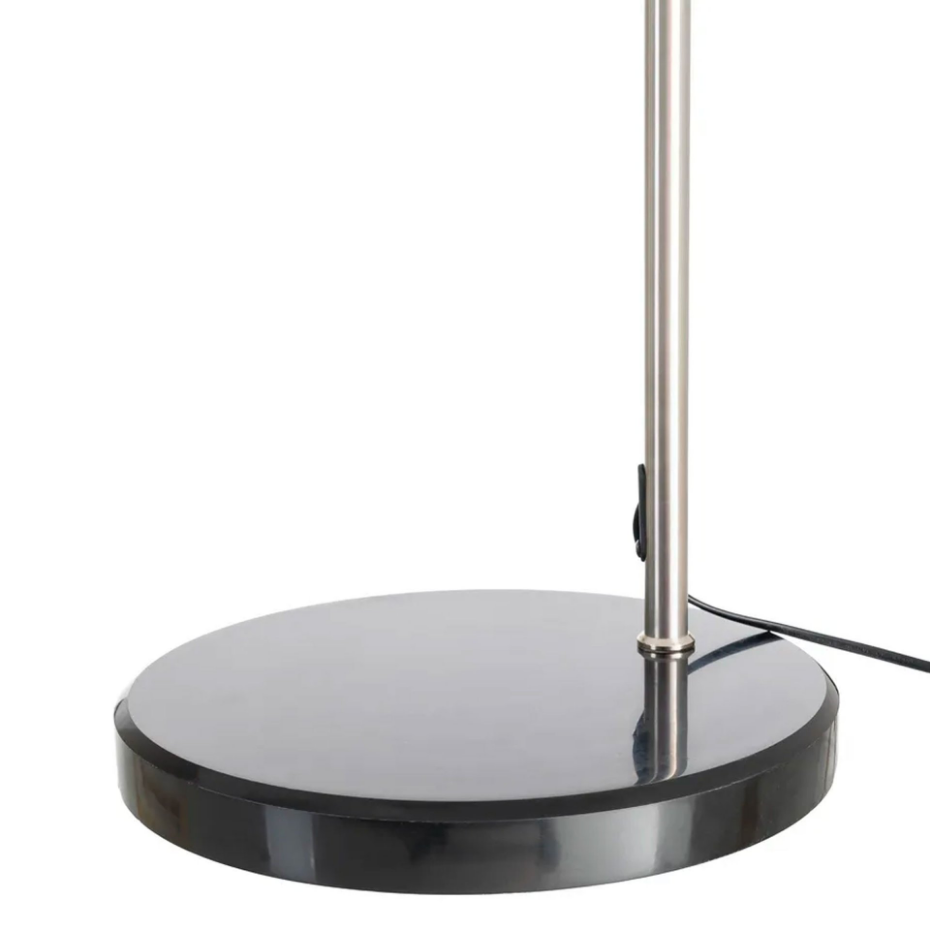 Lampadaire arc métal argenté, marbre noir et suspension tissu beige 100x37x197cm