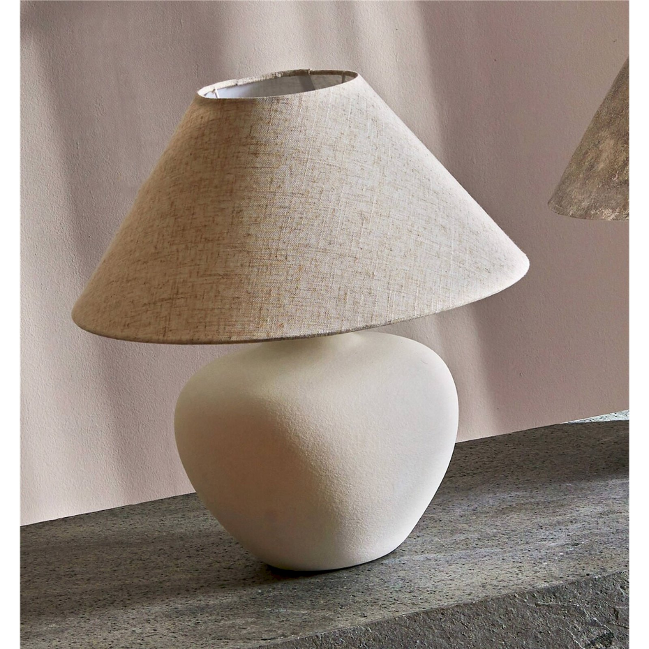 Lampe de table ronde en céramique et tissu