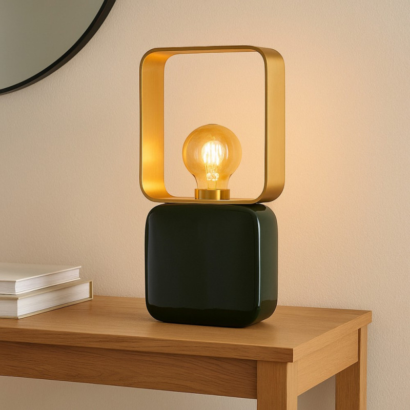 Lampe à poser céramique vert foncé et laiton Dani