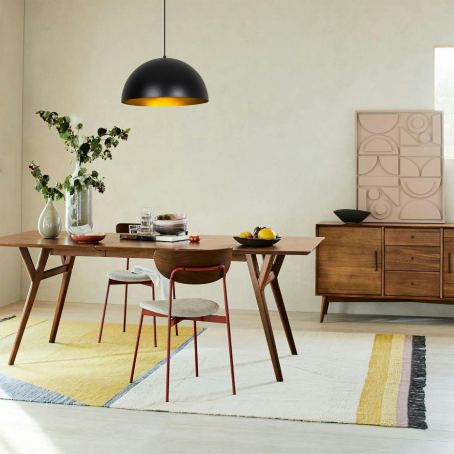 Suspension de table noire, dôme intérieur doré Ø40 cm SILE
