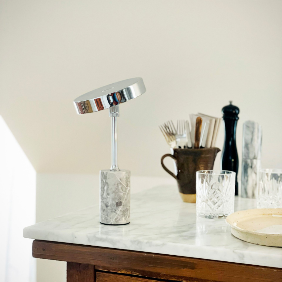 Lampe à poser LED Starlight chrome, marbre gris