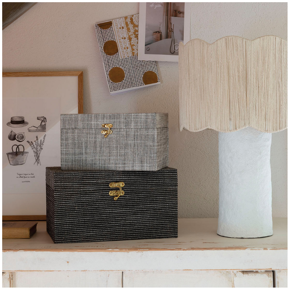 Lampe LEO papier mâché et AJ cylindrique jute