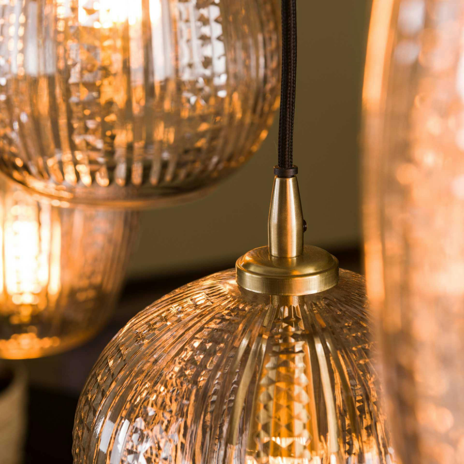 Suspension en verre travaillé 5 lampes NOVA