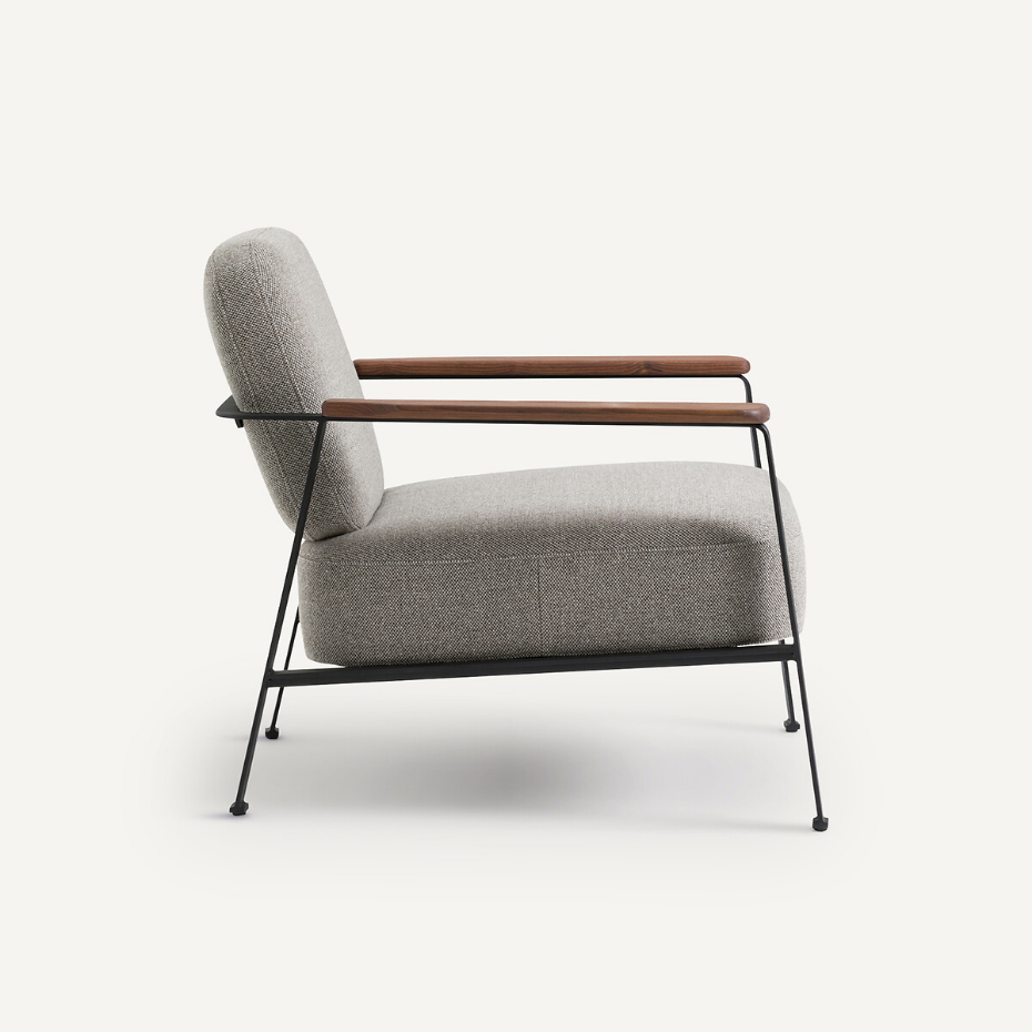 Fauteuil métal acier et tissu natté chiné, Abraxas