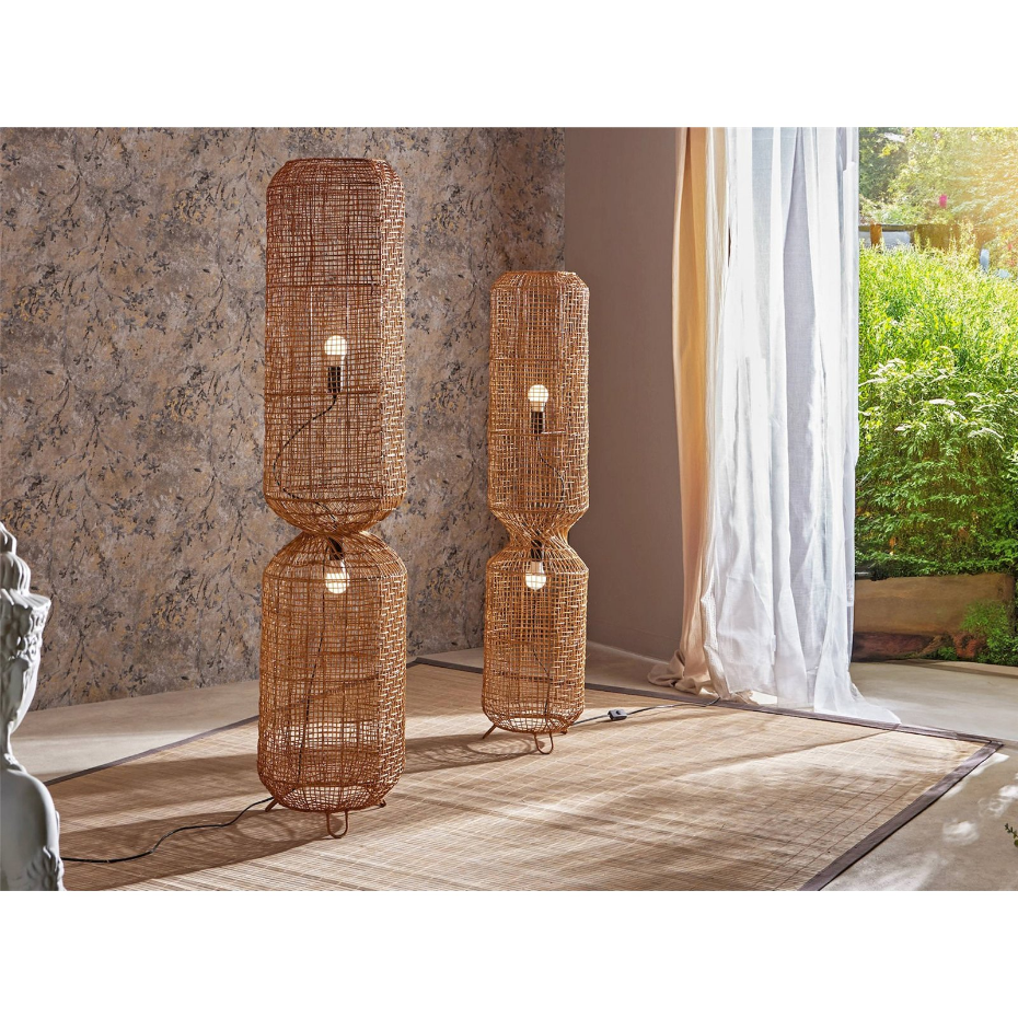 Lampadaire en rotin forme ronde