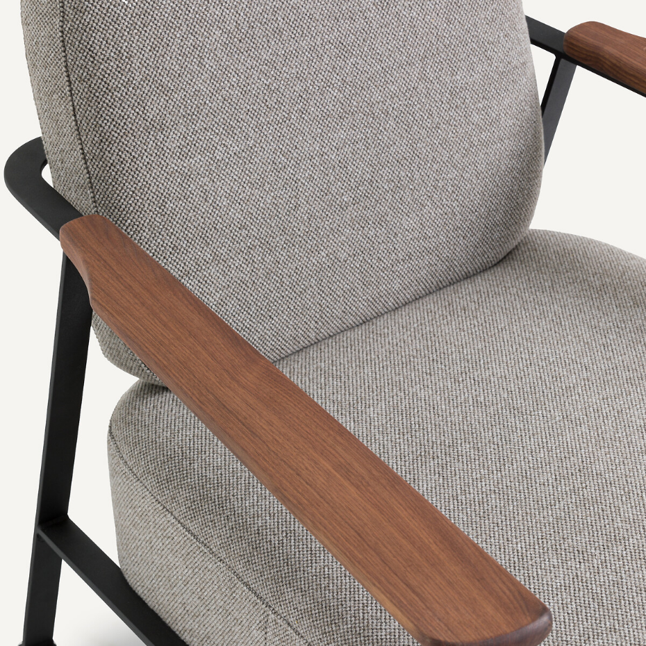 Fauteuil métal acier et tissu natté chiné, Abraxas