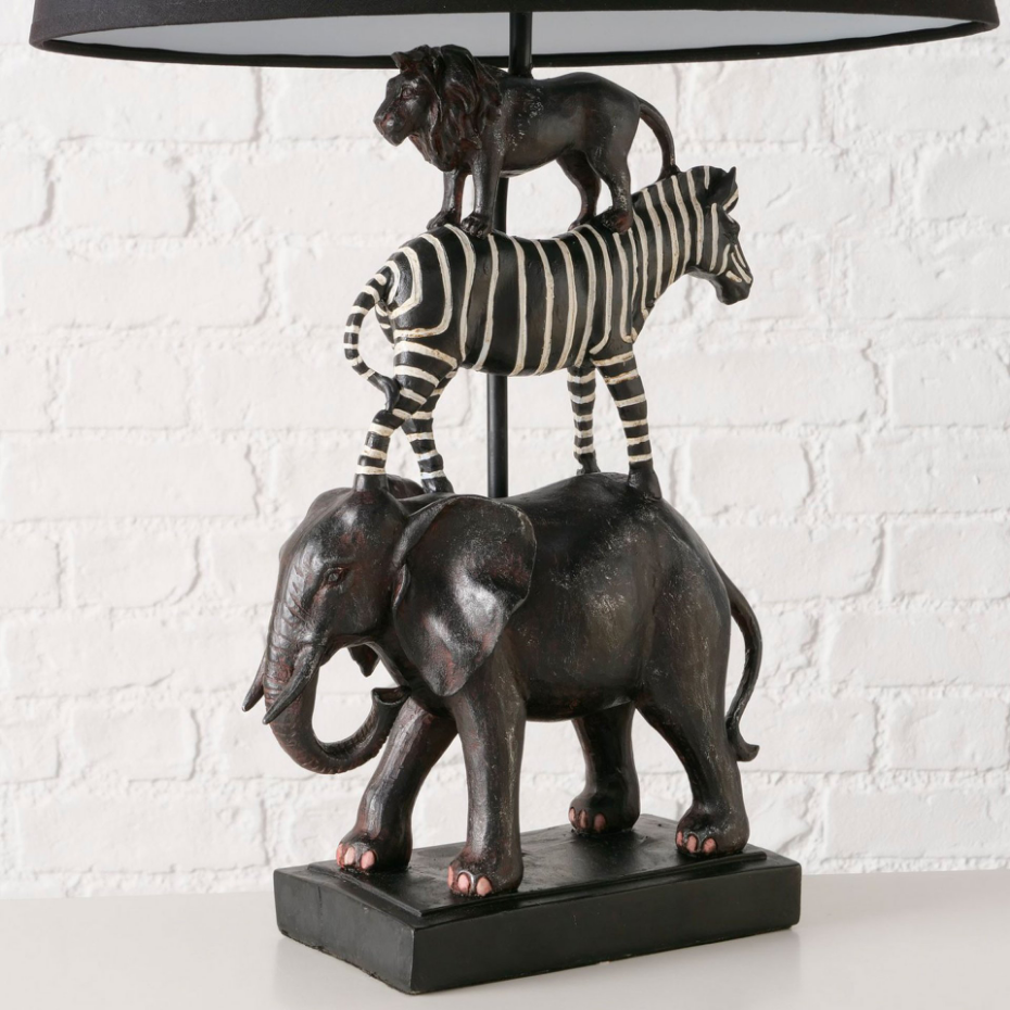 Lampe à poser résine noire animaux sauvages 43.5x26x64.5cm