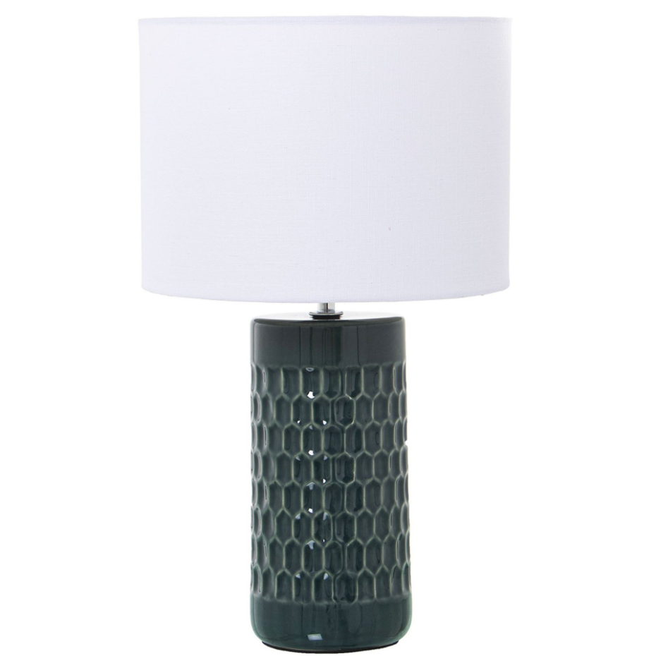 Lampe à poser en céramique bleu et abat-jour blanc 25x25x42cm