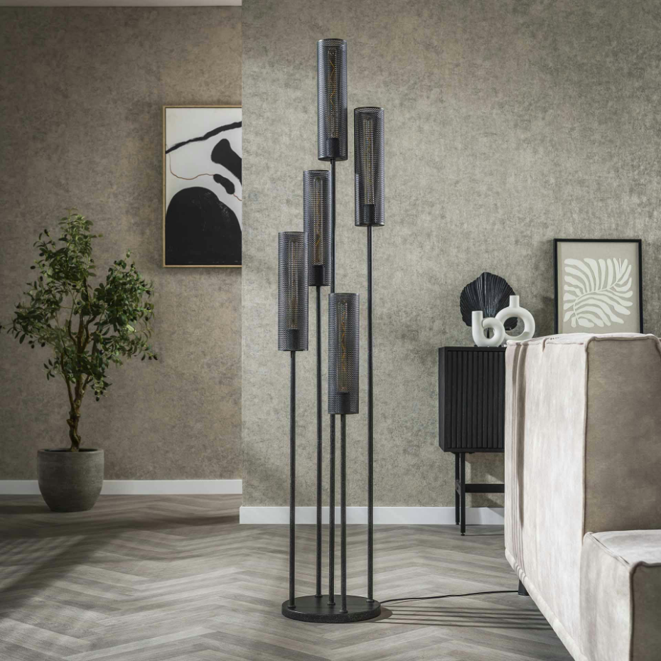 Lampadaire contemporain grillagé 5 abat-jour RALF