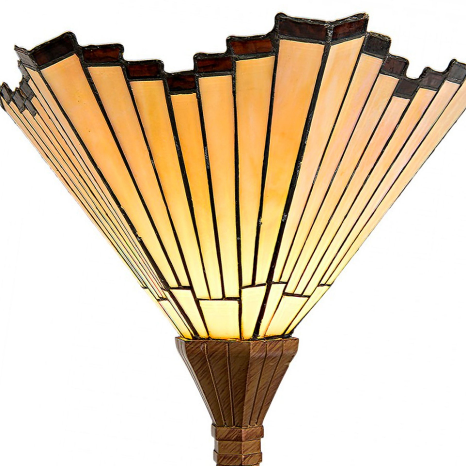 Lampadaire rétro en métal doré et abat-jour verre polyrésine 37x37x183cm