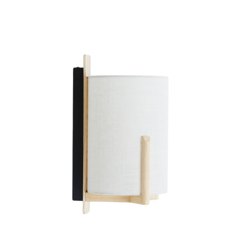Applique bois clair et abat-jour blanc avec interrupteur Litto