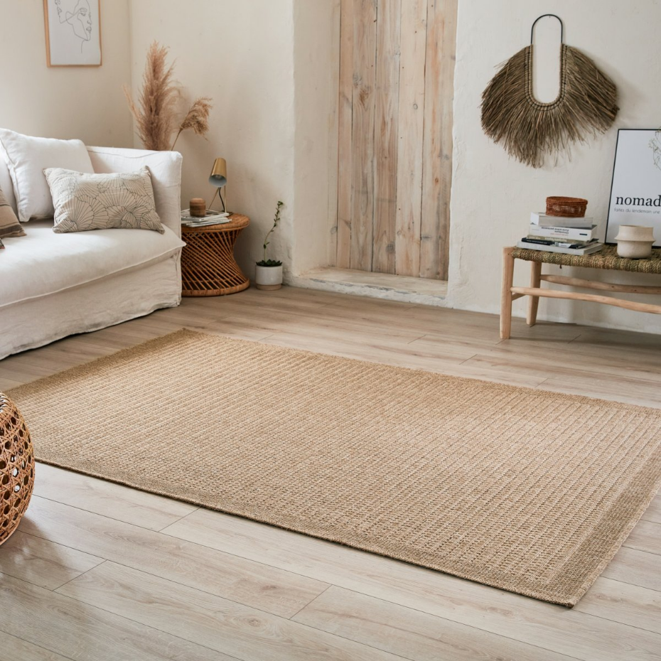 Tapis intérieur extérieur rond aspect jute motifs lignes NATURE
