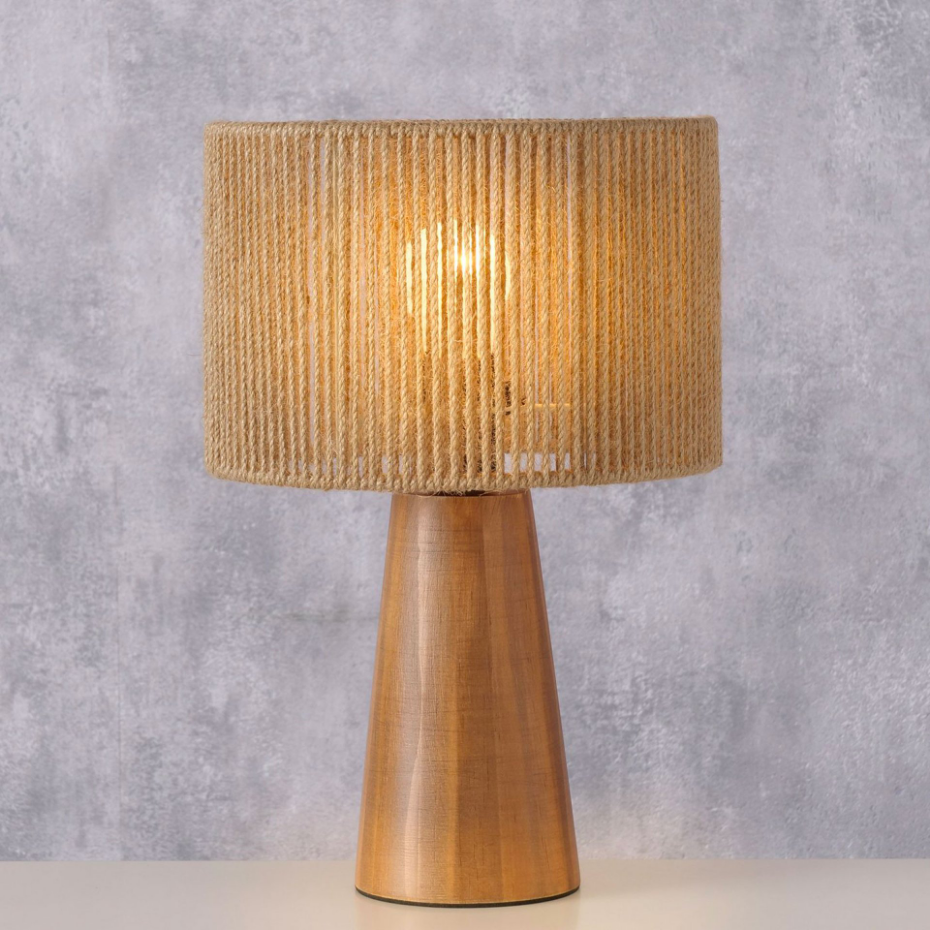 Lampe à poser bois et corde 22.5x22.5x34cm