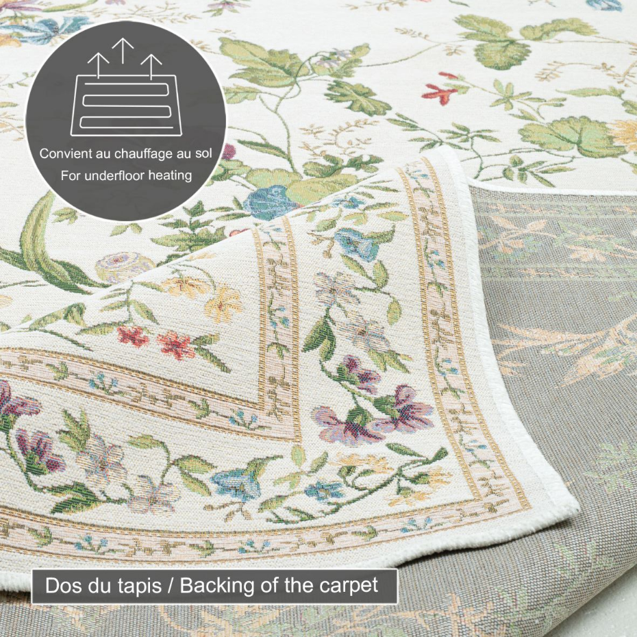Tapis floral tissé à la machine avec bordure - Flomi
