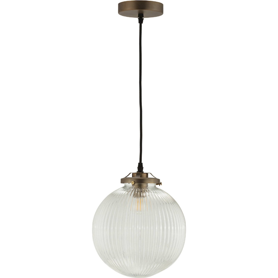 Suspension en laiton vieilli et verre texturé ronde