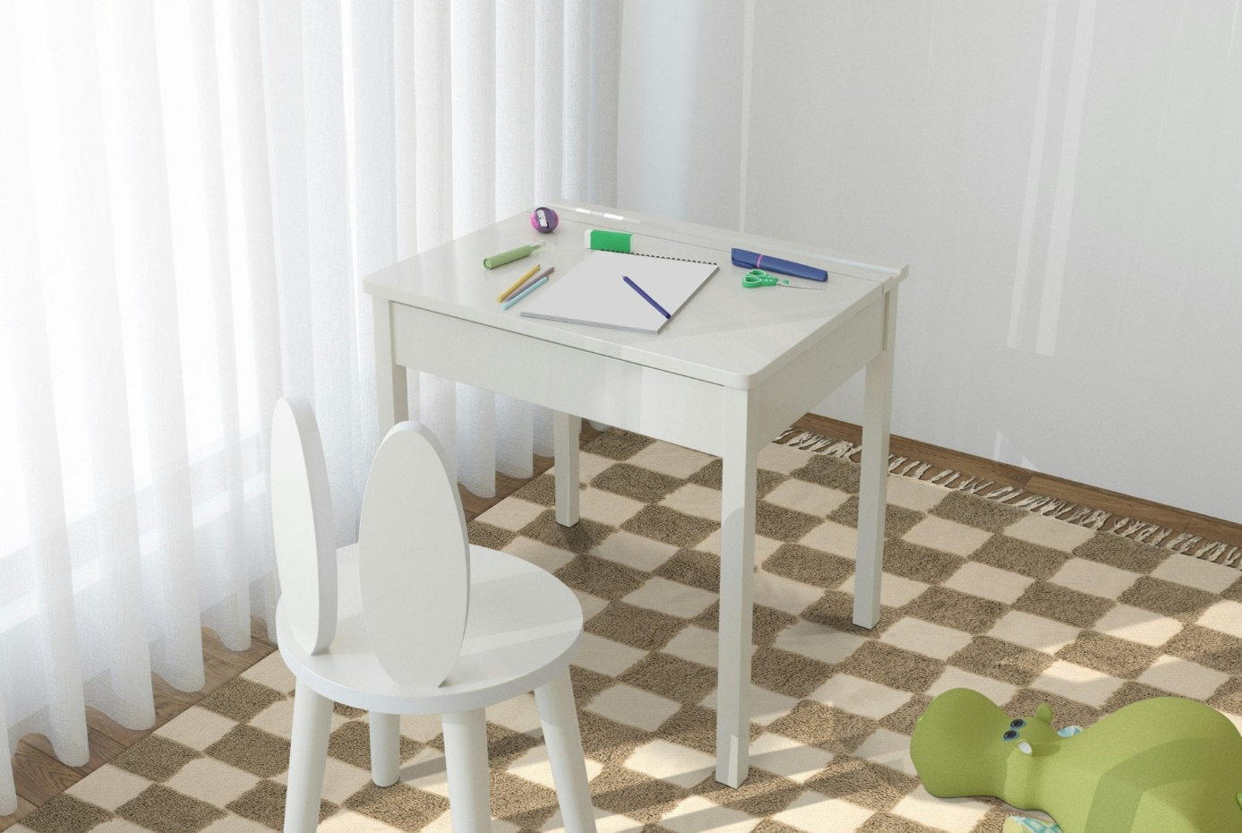 Tapis enfant à carreaux 100% coton MAEL