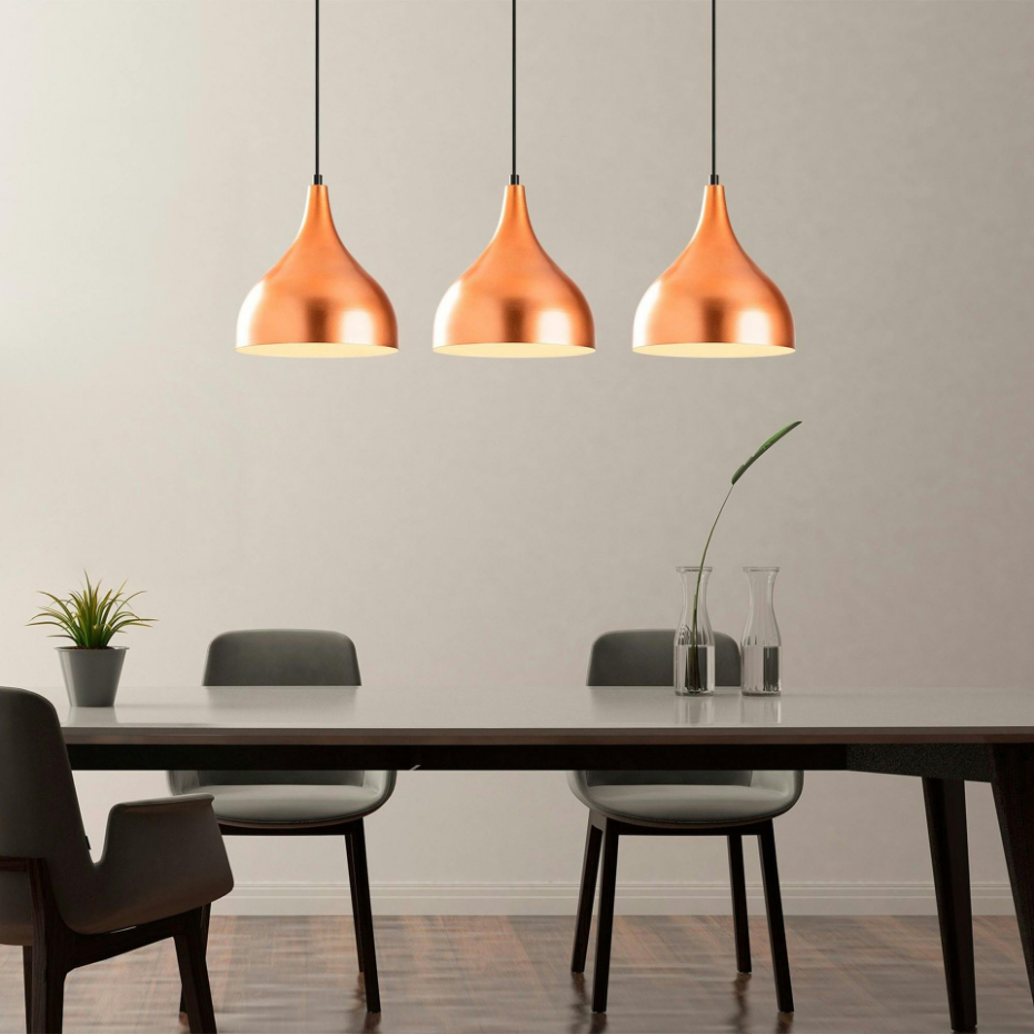 Suspension de cuisine moderne, 3 abat-jour cuivre SILE