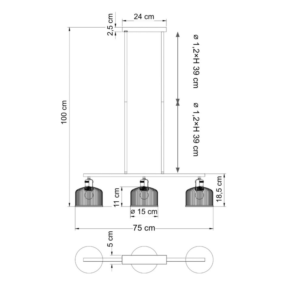 Suspension linéaire verre strié - AURÉLINE