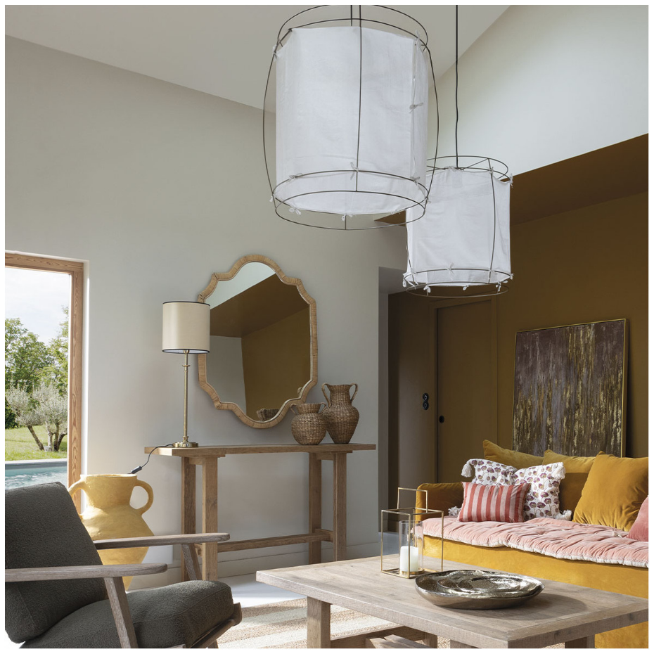 Suspension tissu et métal finition laiton 75x75x66