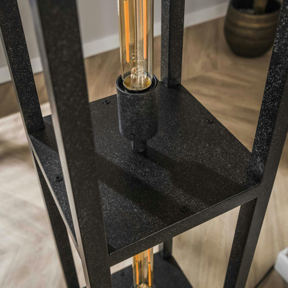Lampadaire tour noire style moderne, 4 ampoules TRIBECA