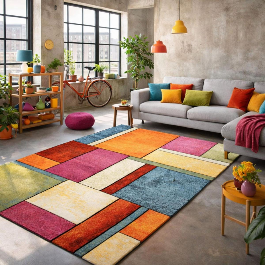 Tapis salon et chambre tissé motif géométrique LYN8 GEOME