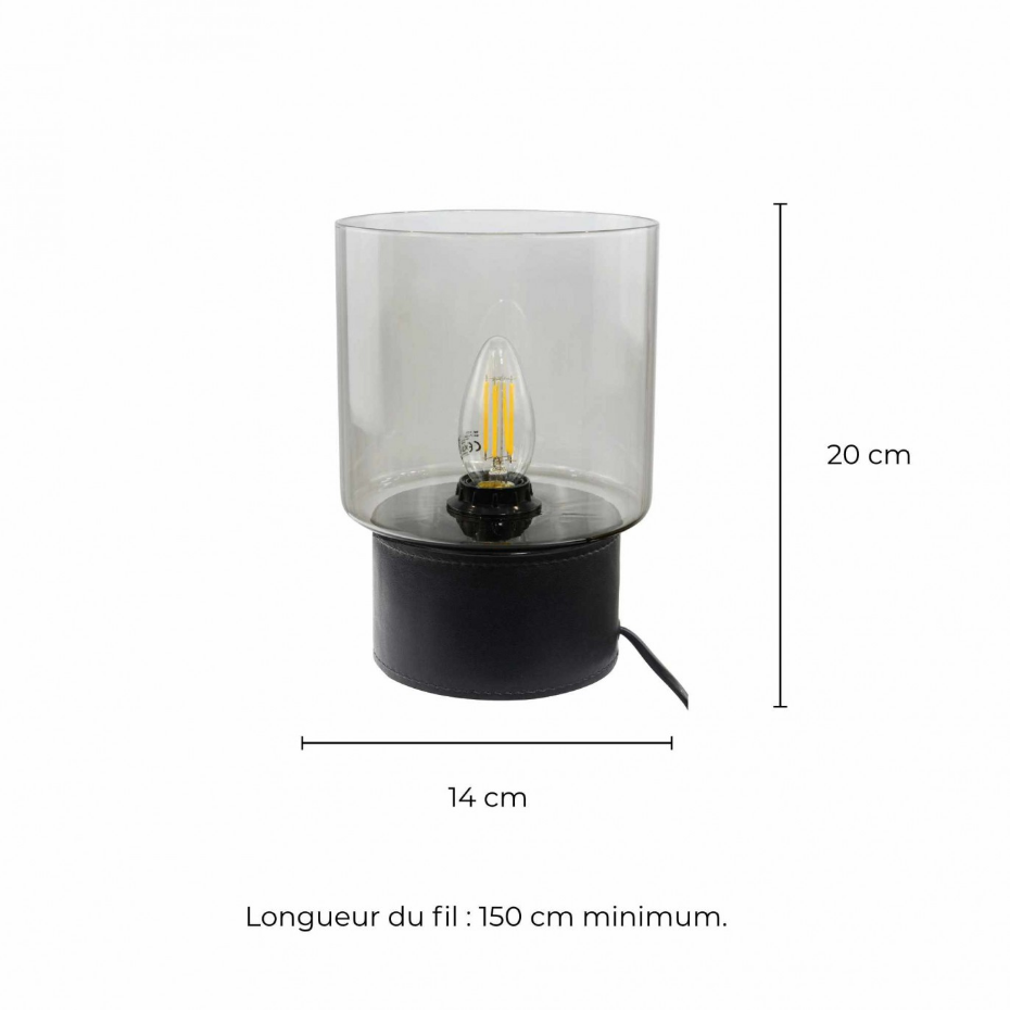 Lampe à poser aspect cuir et verre, ACOREL