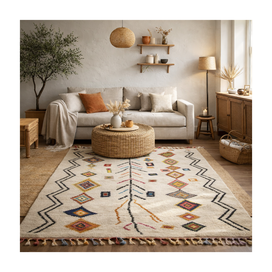 Tapis berbère tissé motif ethnic LYN5 OURIKA E
