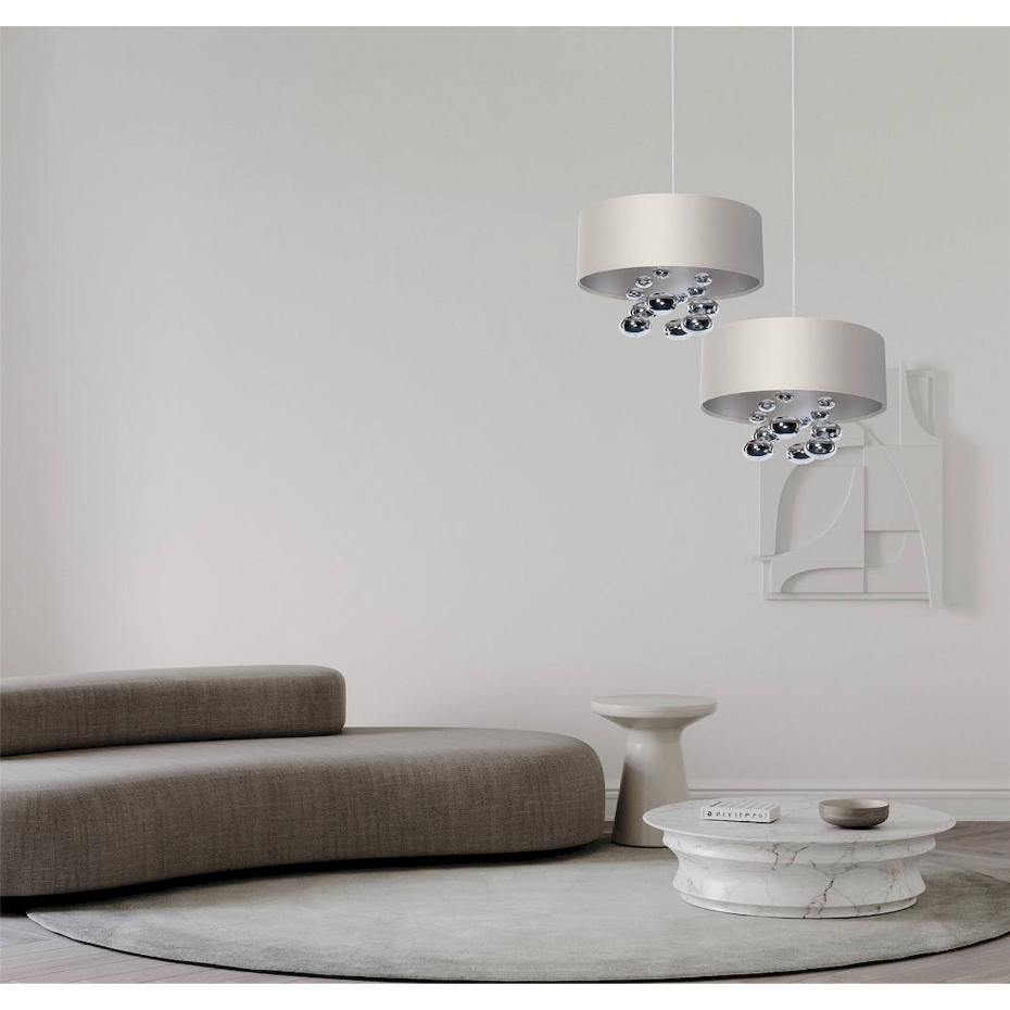 Suspension ronde en tissu et boules argentées Bubble Light